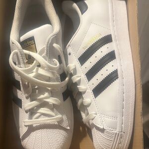 Adidas Kids Superstar White with Black and Gold Accents